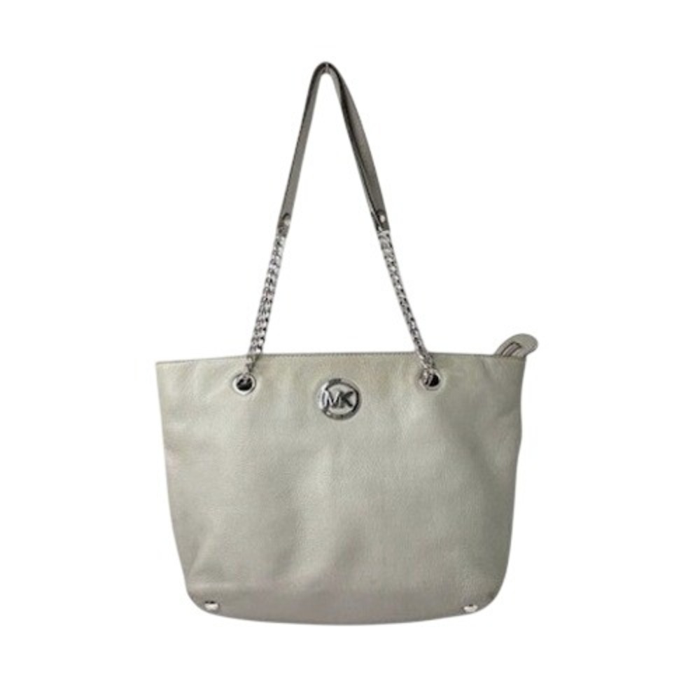 Michael Kors Double Strap Jet Set Shoulder Chain Tote Handbag Gray Leather